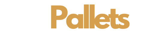 Logo of Woodsman V1 pallets featuring stylized, golden text on a white background.
