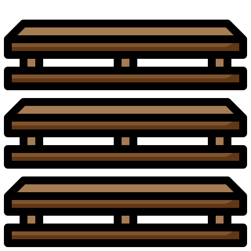 Illustration of four horizontal wooden pallets evenly stacked against a black background.