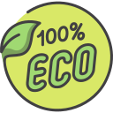 A circular green icon with a leaf graphic and the text “100% ECO”.