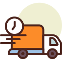 Icon of a delivery truck with a clock symbol indicating fast shipping.