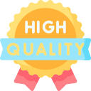 Gold badge with a blue banner reading “HIGH QUALITY”.